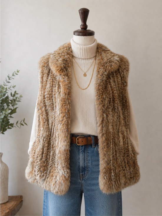 bagatelle Jackets & Blazers - Bagatelle Heritage Rabbit Fur Vest Women’s Small Neutral Boho Layering